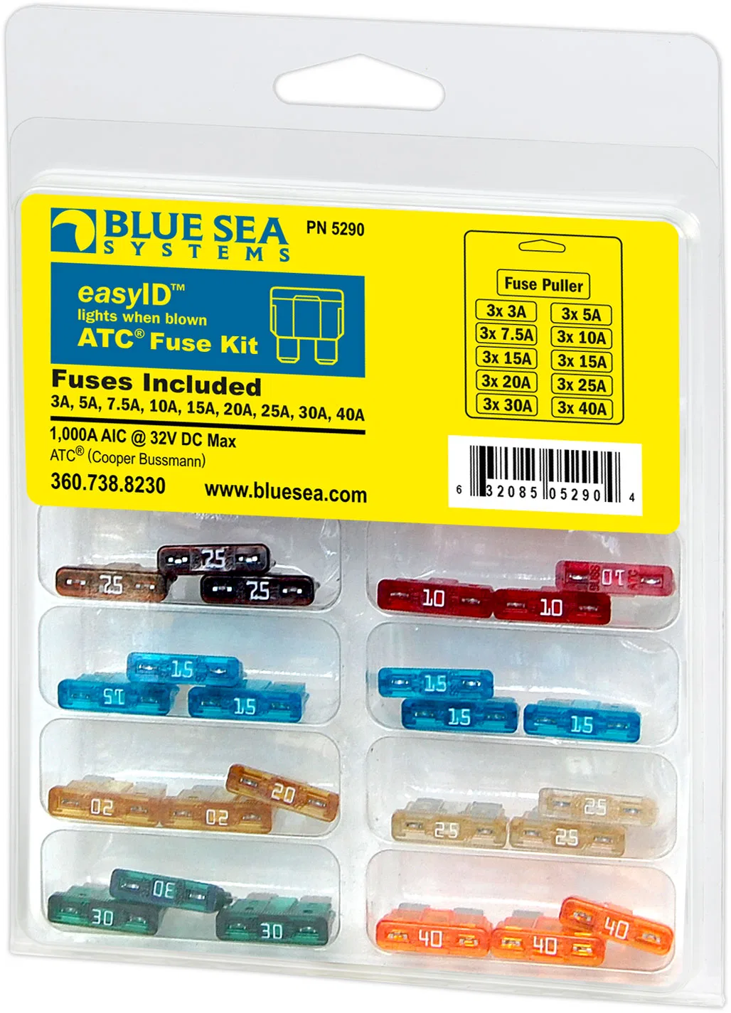 5290-BSS – BLUE SEA Fuse Assortment, 27-Piece Blade Fuse easyID Fuse With Three 3 Amps Fuse/ Three 5 Amps Fuse/ Three...